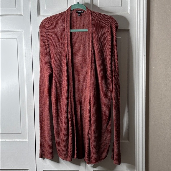 Express Sweaters - Express Open-Front Waffle Cardigan - Mauve Rose sz M